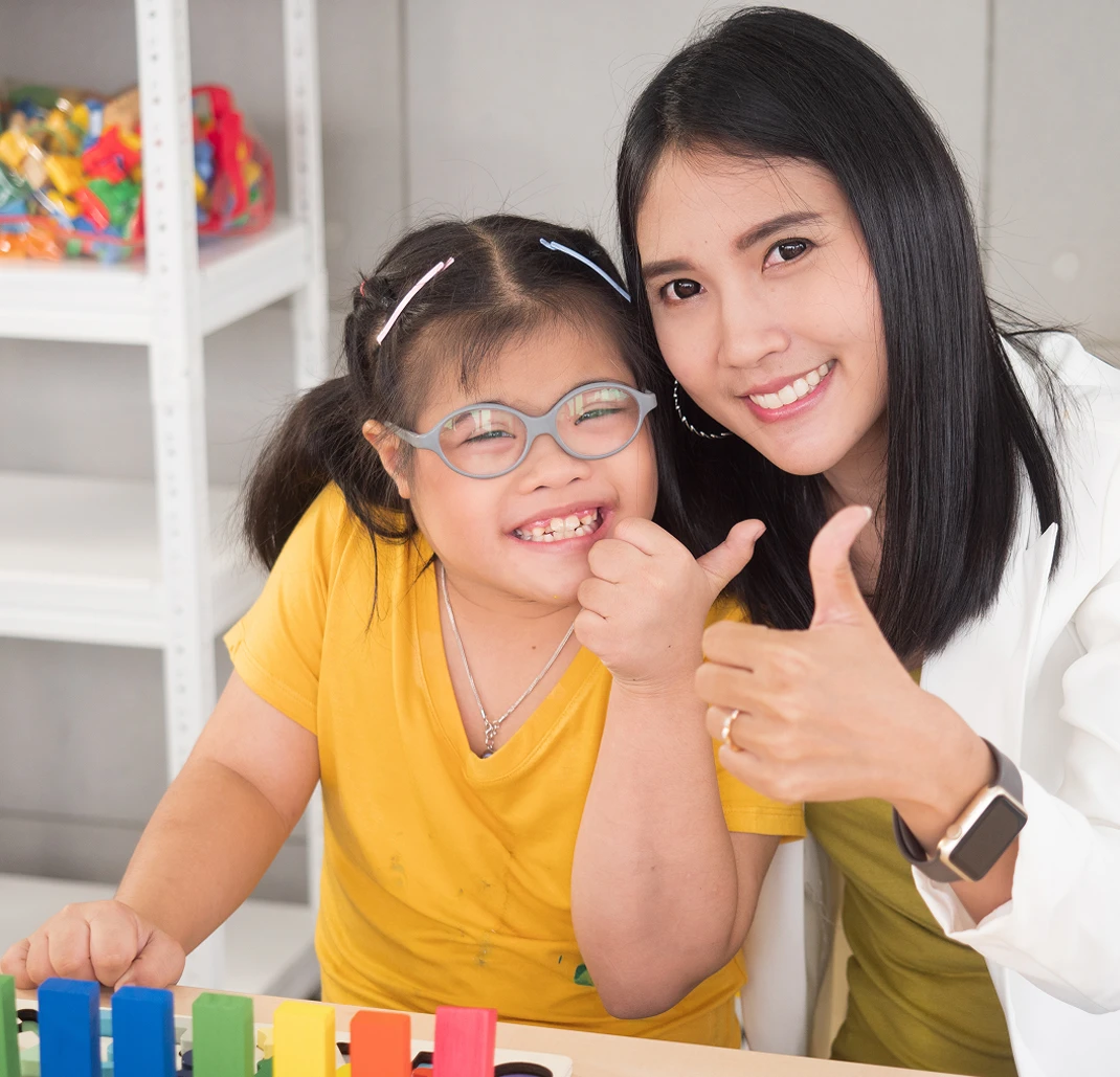 Teacher and special education student