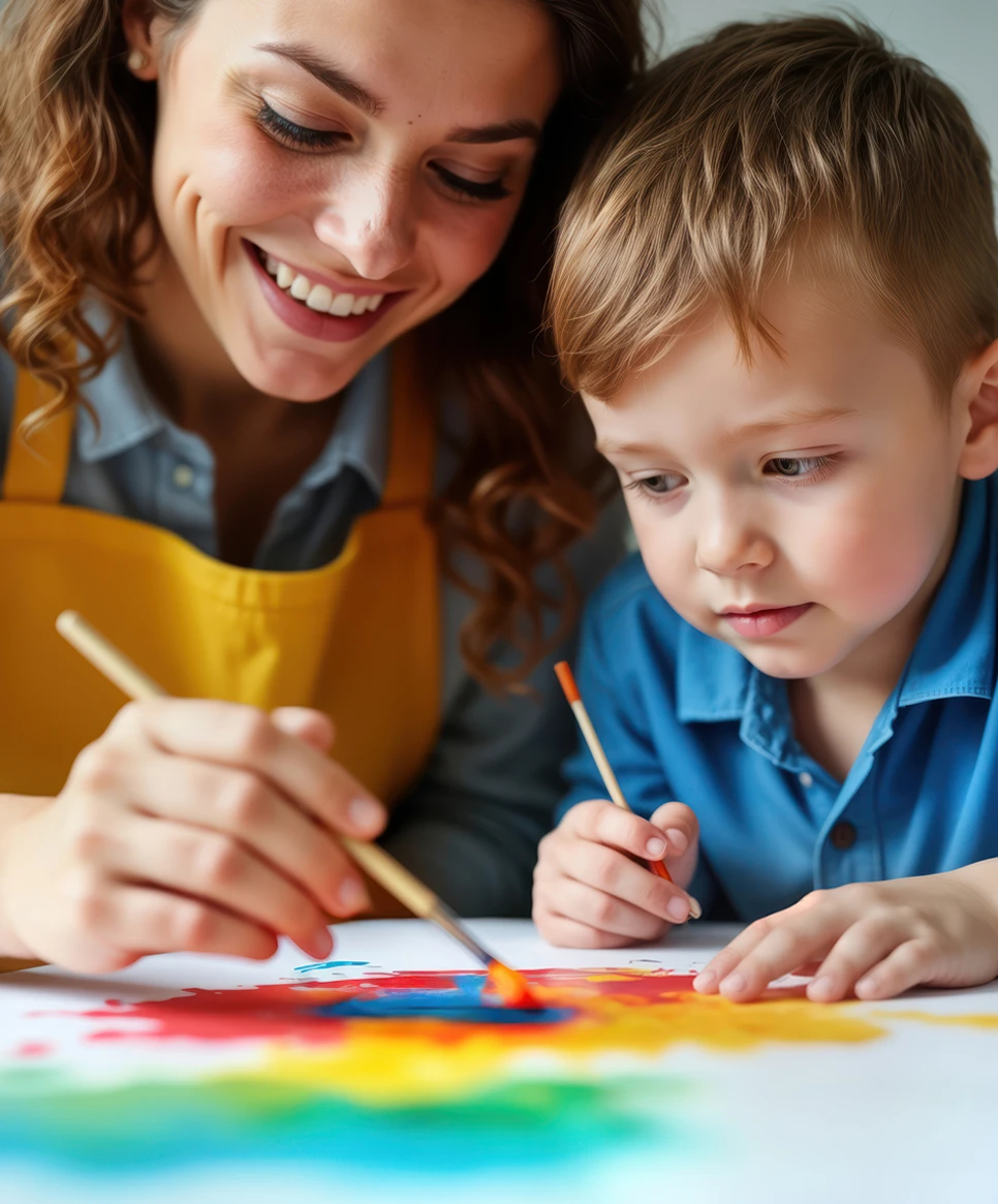 Teacher and student painting