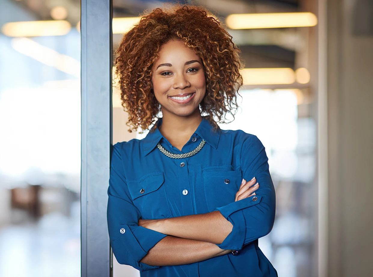 Woman in office thank you